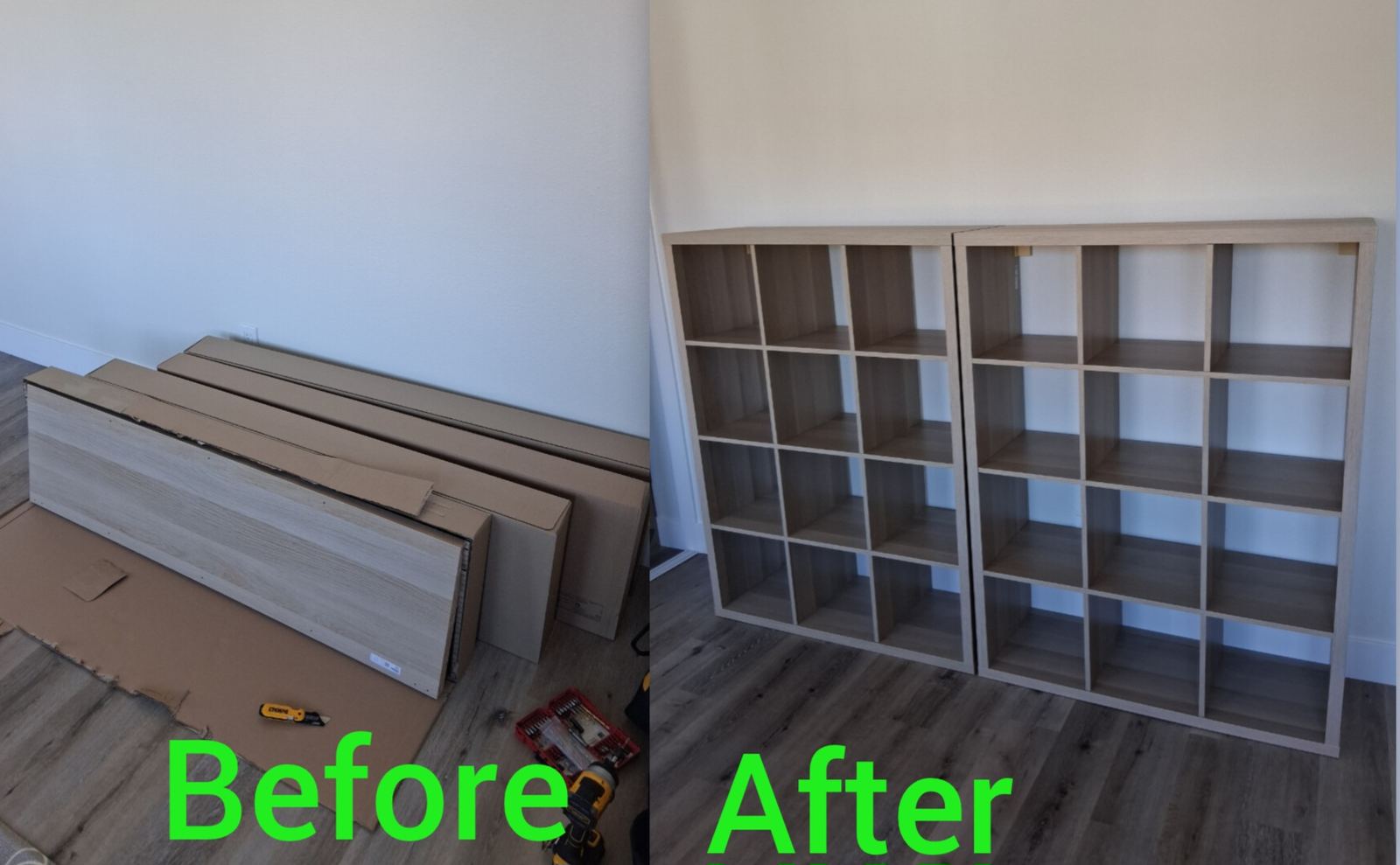 Cube storage shelving units assembled